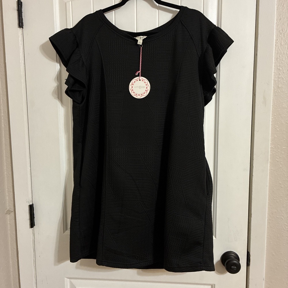 NWT Umgee Ruffle Sleeved Short Sleeve Dress in Black Size Large